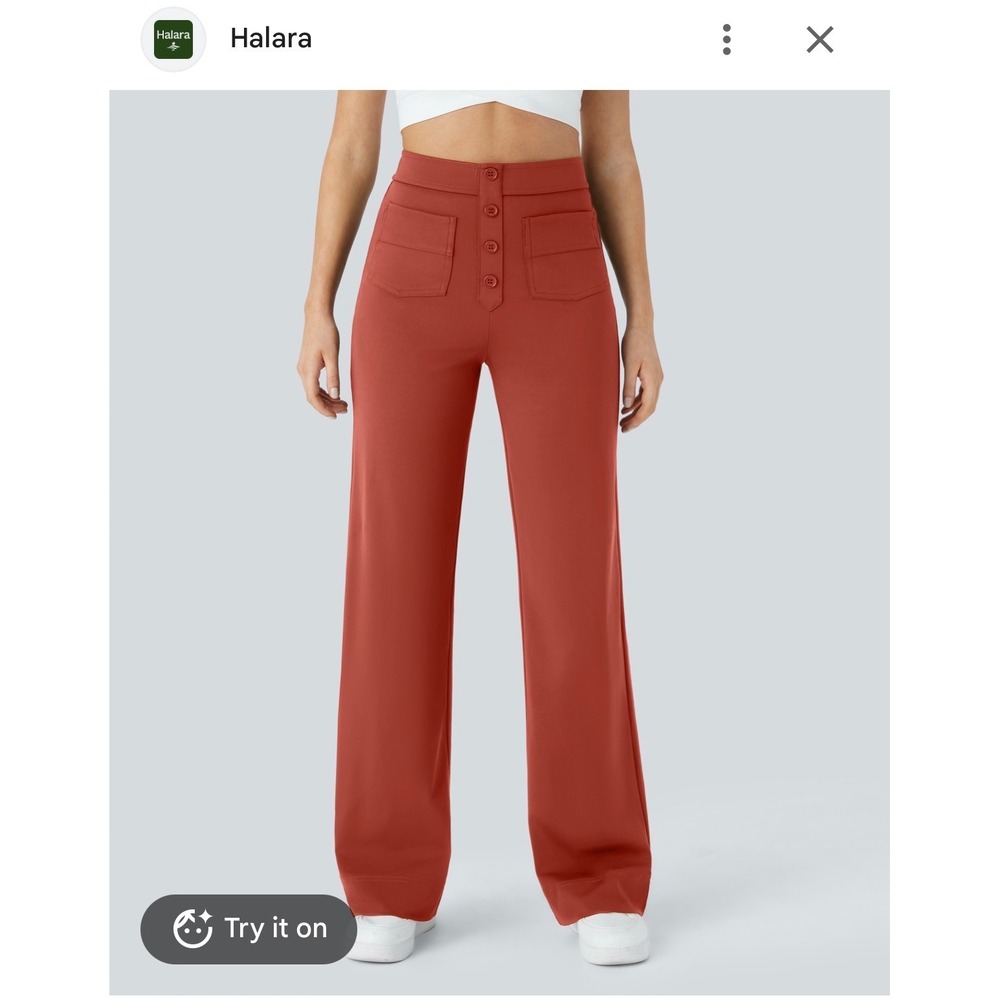 Halara Women DayStretch Burnt Orange Wide Leg High Waisted Patch Pants Small